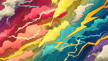 sparkling lightning colorfull, half vintage comic book pattern
