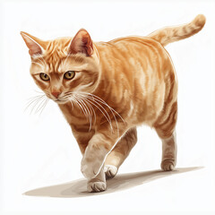 A ginger tabby cat walks stealthily, exuding quiet confidence and charm, in a stylized illustration that captures its feline grace and curiosity.