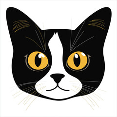 An adorable cartoon cat with striking black and white patterns, a whimsical illustration of a domestic feline. Capturing its charming innocence and playful curiosity.