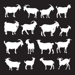 boer goat silhouette set, Black & White silhouette set 