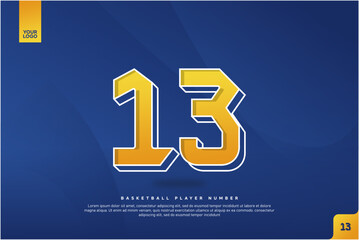 Bold Number 13 in Yellow Gradient with White Outline on Blue Background for Basketball Jersey Design