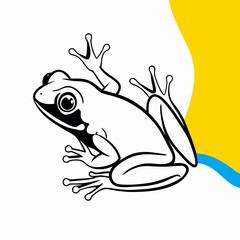 Cute Line Art Frog Illustration, Amphibian Drawing