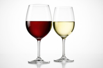 Elegant Red and White Wine Glasses on Pure White Background Product Photography