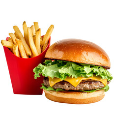 Hamburger french fries isolated on white. Ai Generated Images