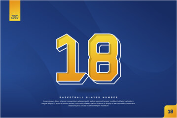 Bold Number 18 in Yellow Gradient with White Outline on Blue Background for Basketball Jersey Design