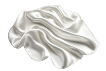 Cream colored silk fabric draped isolated on transparent background