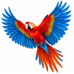 Fototapeta premium Red Macaw in Flight, Blue and Yellow Wings