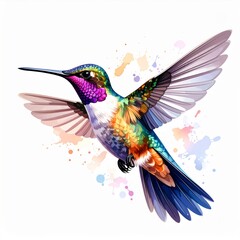 Obraz premium Vibrant Hummingbird in Flight Watercolor Painting