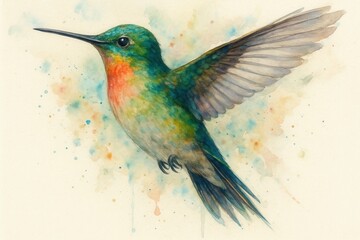 Fototapeta premium Stunning Hummingbird Watercolor Illustration with Vibrant Artistic Details