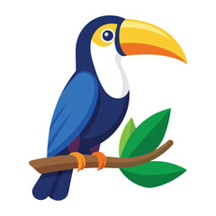 Fototapeta premium Blue toucan bird perched on branch illustration