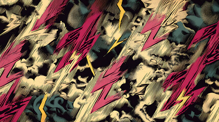 sparkling lightning colorfull, half vintage comic book pattern
