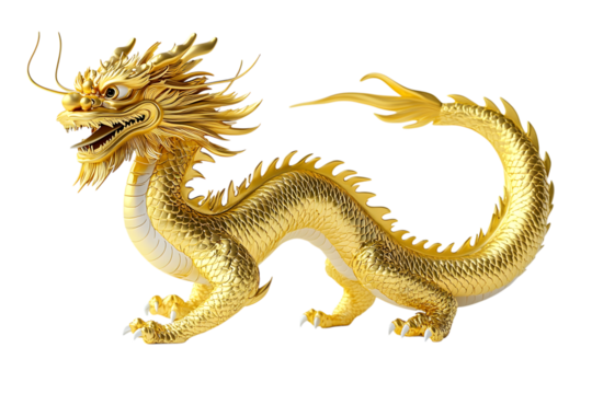 Chinese golden dragon isolated on white with clipping path.Golden traditional chinese dragon isolated on white background. Ai Generated Images