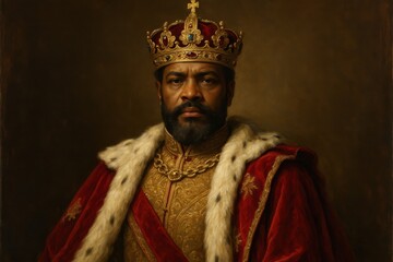 Majestic king portrait with regal crown and royal attire