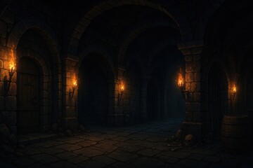 Medieval underground dungeon with atmospheric game art design