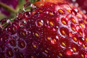 Close-Up of Fresh Strawberry with Water Droplets on Surface