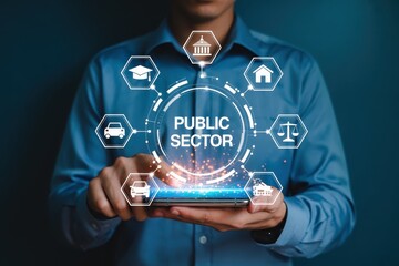 Person holding a tablet displaying a public sector concept.
