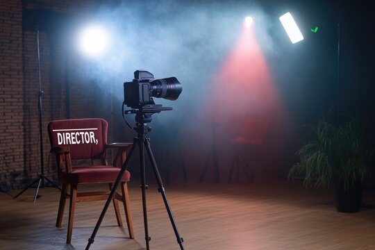 Studio director chair and professional camera