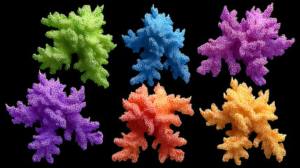 of abstract color fragments arranged like data particles on a black canvas