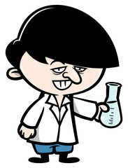 Scientist Cartoon characters creating a new medicine with tube at laboratory. Best for sticker, logo, and mascot with healthcare themes