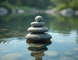 Peaceful Zen Garden with Balanced Stone Stack