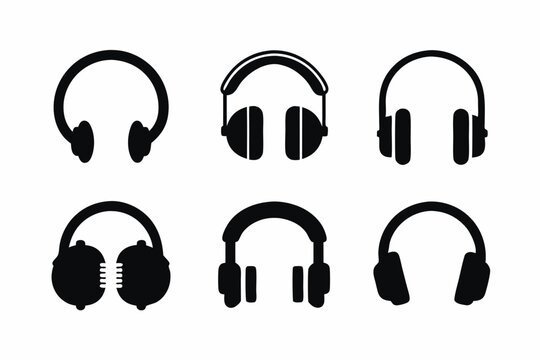 set of Headphones icon vector silhouette illustration isolated on white background