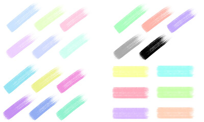 透明水彩絵具の筆のテクスチャラベルセット★デザインフレーム★無地のカラフルデザイン