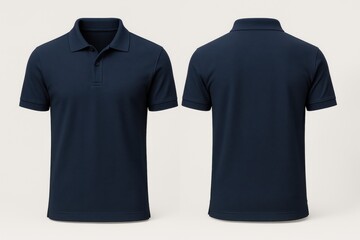 Premium navy blue polo shirt front and back design template for professional mockup presentation