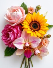 Floral Bouquet with Rose, Sunflower, and Orchid