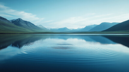 The natural scenery of mountains and calm lakes under the blue sky
