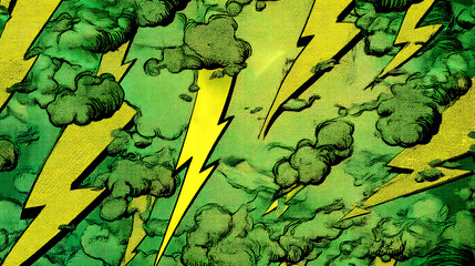 Sparkling lightning green, half vintage comic book pattern