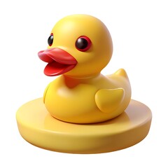 3d render of a cute yellow rubber duck on a stand