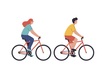 Fototapeta premium Couple Cycling Together, Flat Vector Illustration