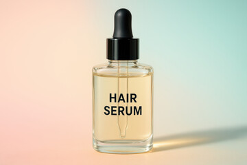 Premium hair serum in stylish bottle with dropper on gradient background