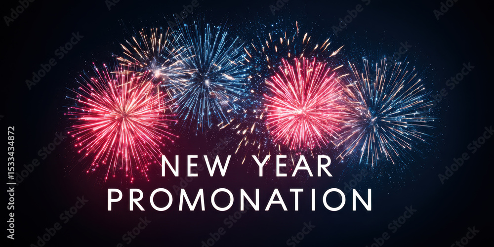 Aufkleber new year promotion graphic with colorful fireworks bursting in night sky, creating elegant festive c