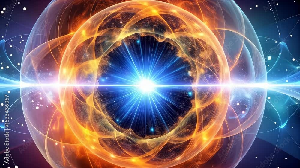 Poster mystical glowing star emitting light with plasma wave energy in an artistic depiction of complex tec