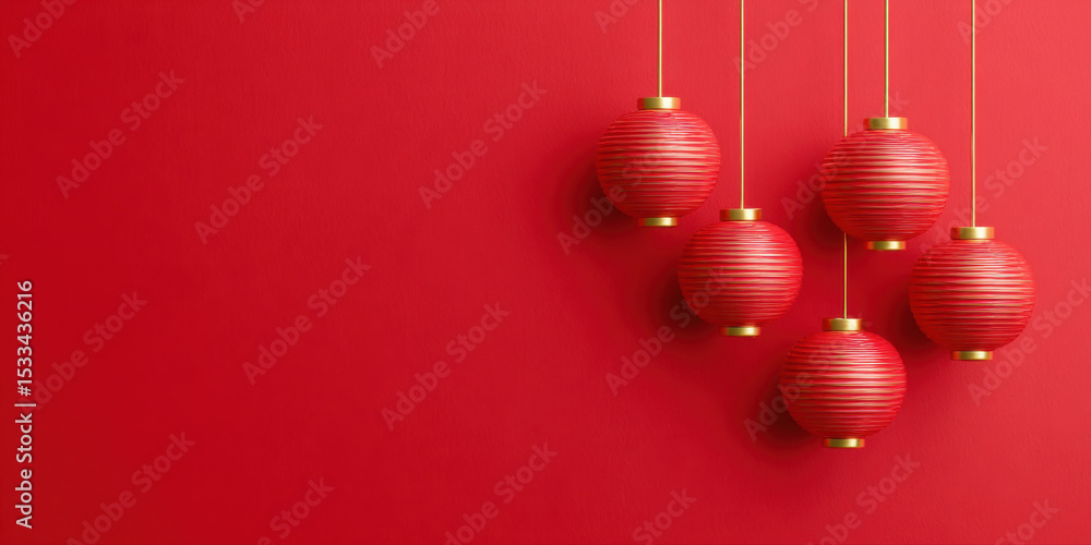 Poster red hanging lanterns red background create festive and warm atmosphere for traditional lunar new yea