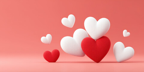 Valentine Day hearts in red and white floating on soft pink background, creating romantic and joyful atmosphere for love celebration