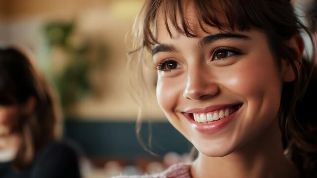 Young Woman Smiling in Classroom Learning Scene