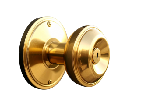 “Close-Up of Antique Polished Brass Door Knob – Angled Top View”.