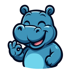 Cartoon hippo smile character cute hippopotamus illustrations