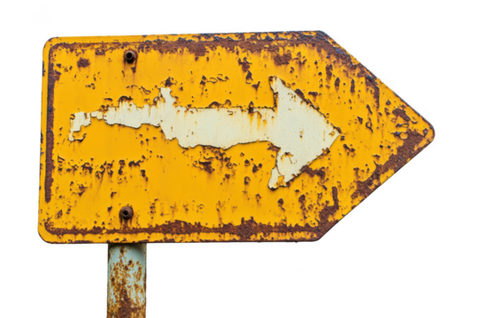 Rusty arrow sign isolated on transparent background