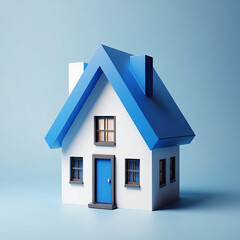 Simple blue roof house 3d render illustration