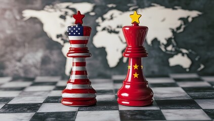 China vs USA Political Strategy Concept Chess
