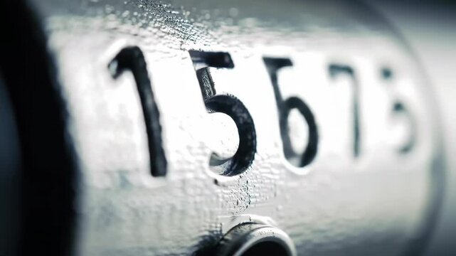 Closeup metal object serial number