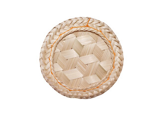 Bamboo mat woven circle patterns isolated on white background , clipping path