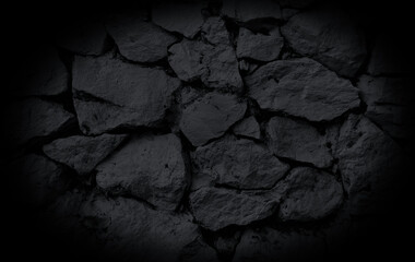 Dark black stone wall abstract on background