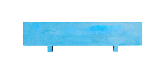 Big blue concrete sign frame with rectangle patterns and small pole isolated on white background , clipping path