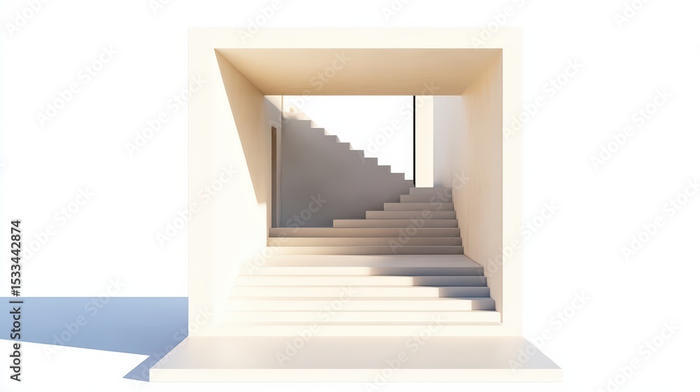 Poster minimalist architecture rendering showcasing stairs in white modern structure