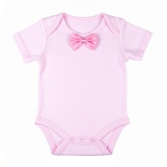 Pink Baby Bodysuit with Bow Detail on White Background