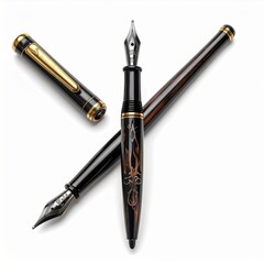 Black And Gold Luxury Pens On White Background